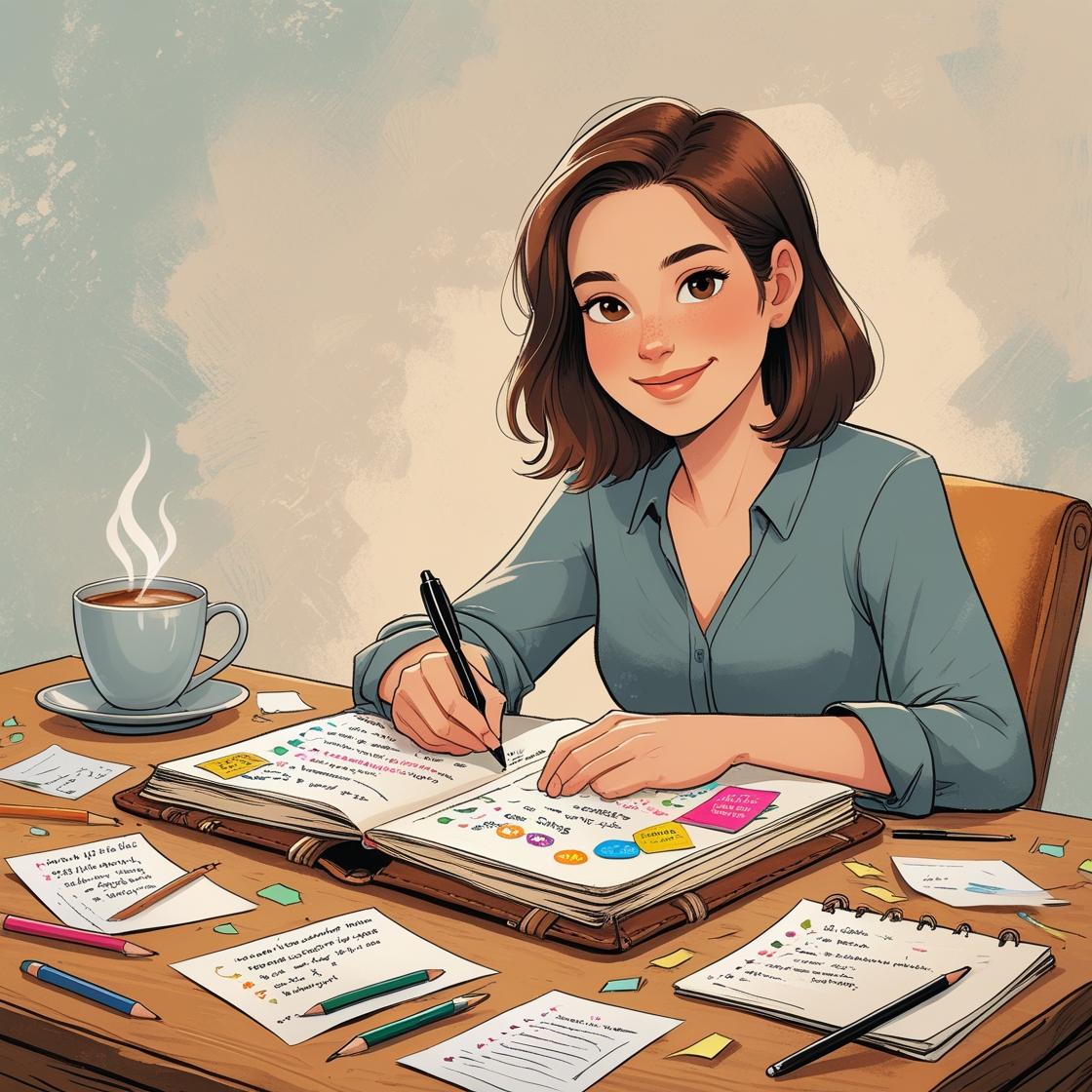 Person planning goals with notebook